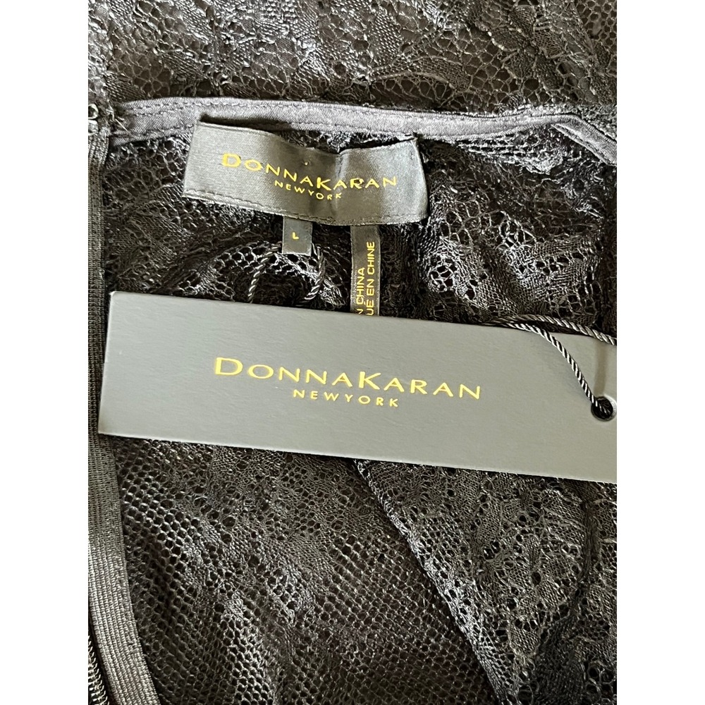 Donna Karan New York Black Lace Overlay Long Sleeve Midi Dress Size Large - Picture 8 of 9